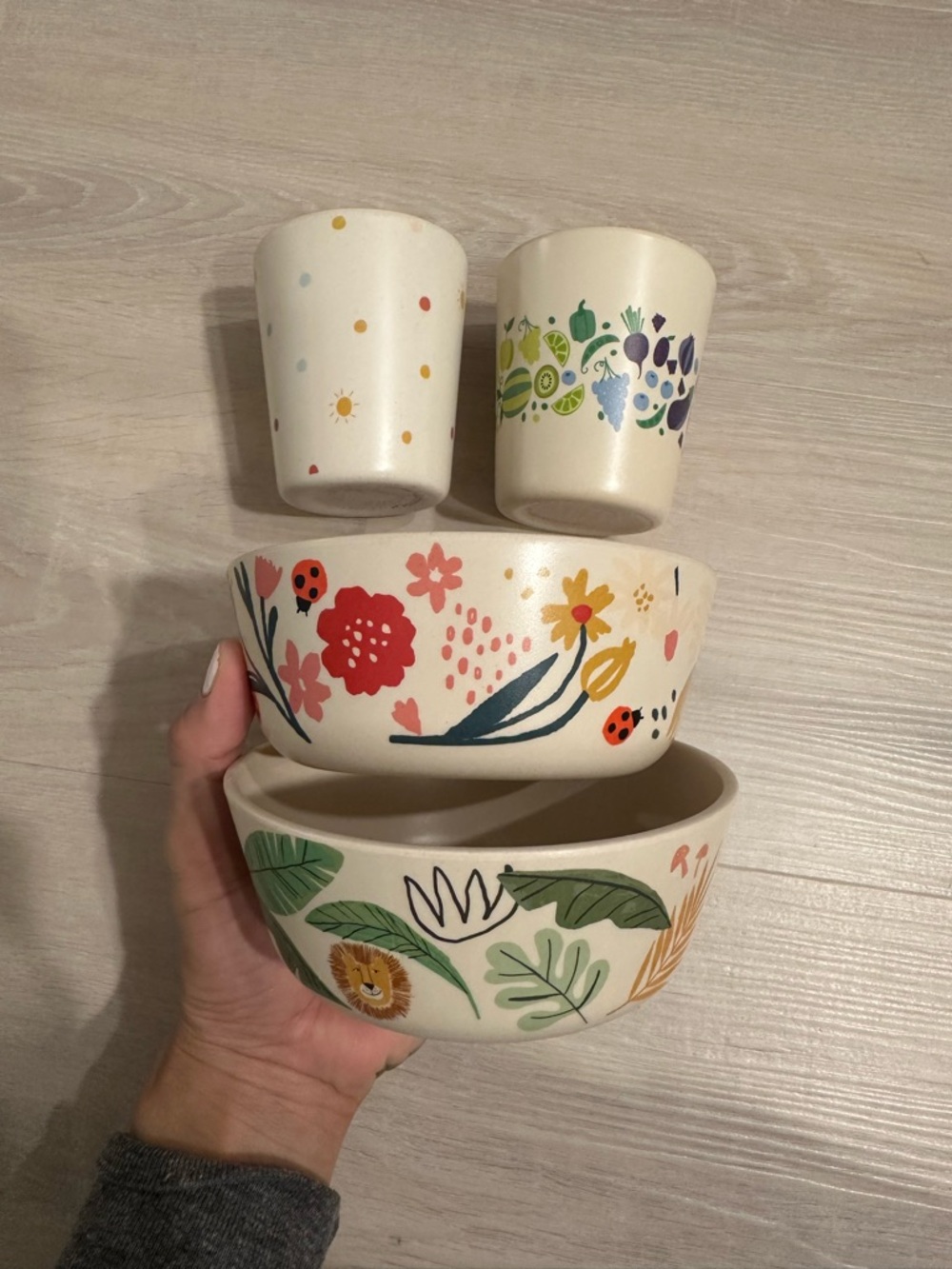 Pillowfort bamboo melamine bowls and cups
